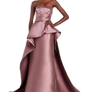 Amsale Mikado Strapless Peplum Gown Size 14 Mauve Evening Gown